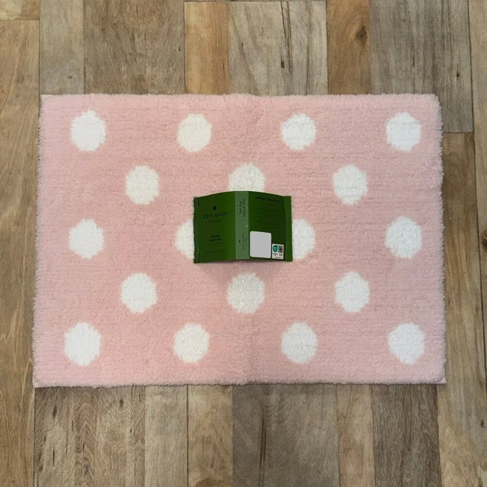 17 x 24 Kate Spade Ballet Pink White Polka Dots Bath Rug Mat Fuzzy Non Slip